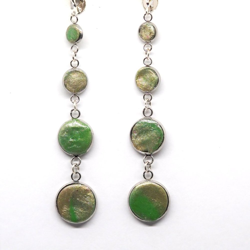 Green Marble Circle Earrings